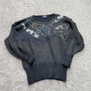 Vintage 20 Ans Sweater Womens Medium Metallic Knit Floral Lace Pullover 90s